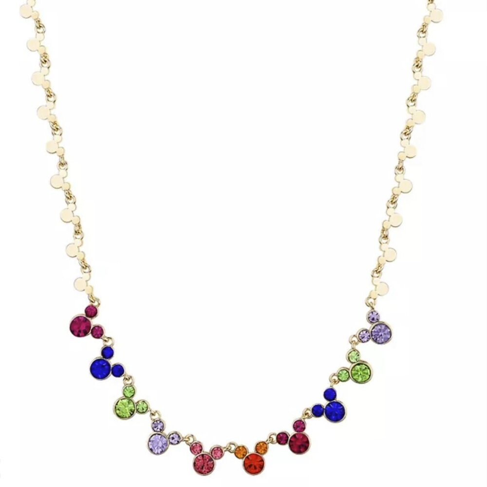 Disney Multi Color Rainbow Crystal Mickey Mouse Necklace 14K Gold Plated NWT - Picture 2 of 3